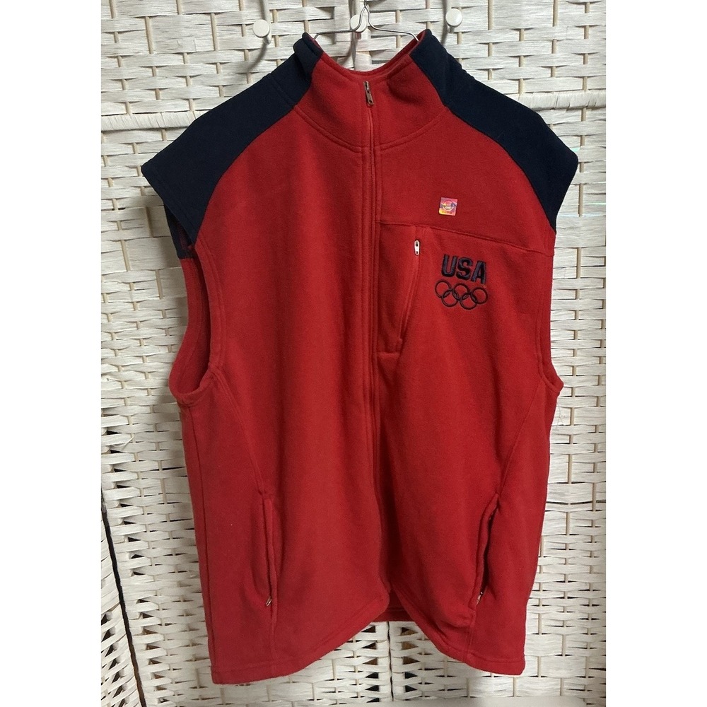 Vtg Team USA Olympic Fleece Vest Men Medium Red Blue Full Zip Team Appparel